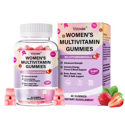 Vccvaa Sugar Free Multivitamin Gummies for Women 14+ – Iron, Folate, 20+ Nutrients | Vegan
