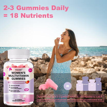 Vccvaa Sugar Free Multivitamin Gummies for Women 14+ – Iron, Folate, 20+ Nutrients | Vegan