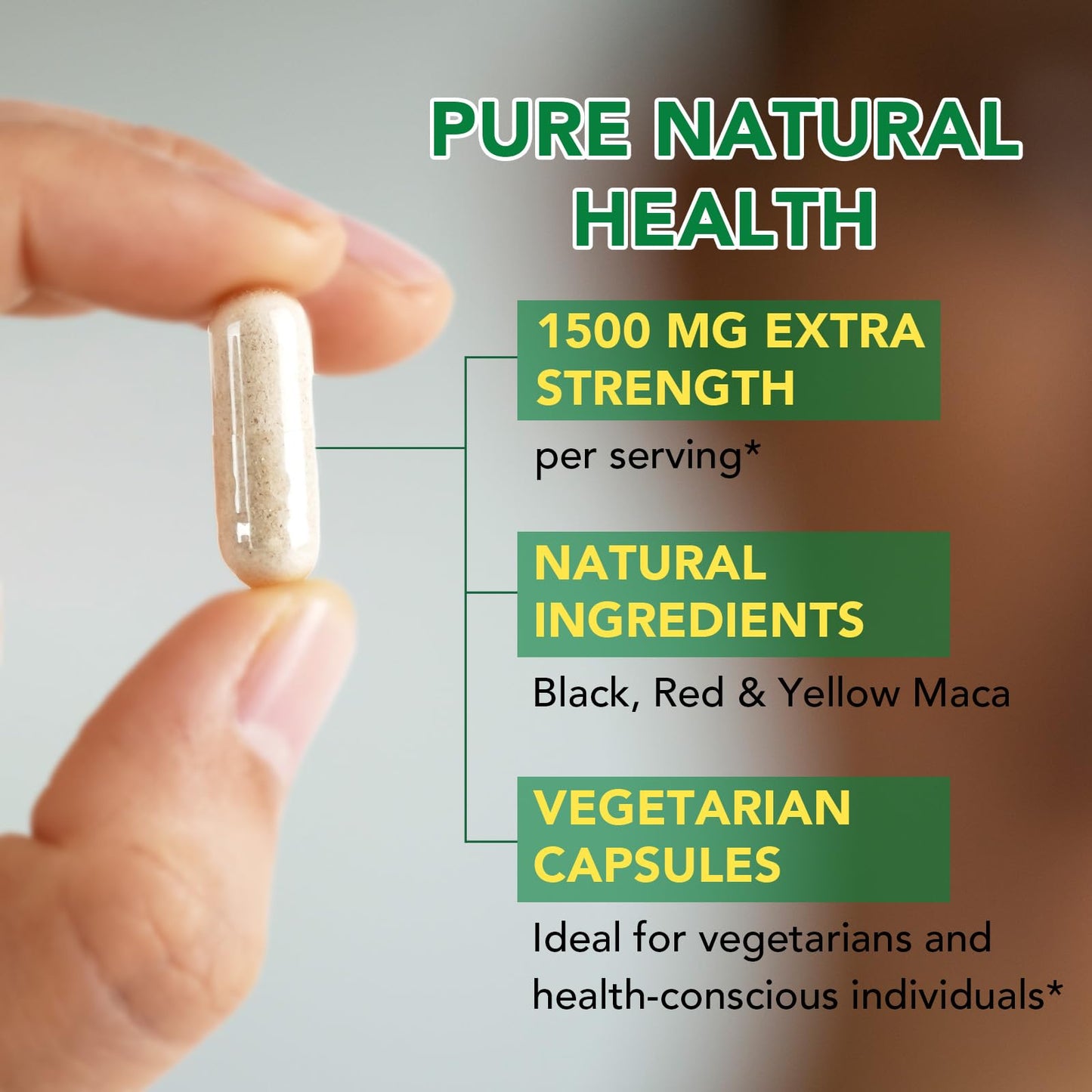 Vceeoy Maca Root Capsules - 1500mg Black, Red & Yellow Maca with Black Pepper Extract | Energy Boost for Women & Men - 60 Capsules