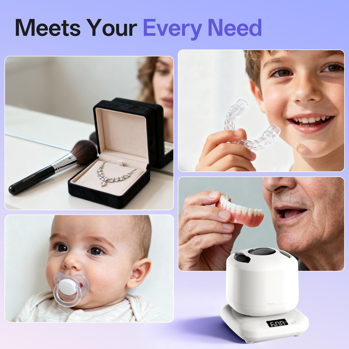 Vcyems Ultrasonic Jewelry Cleaner with UV Light - 42kHz, 3 Modes, Waterproof