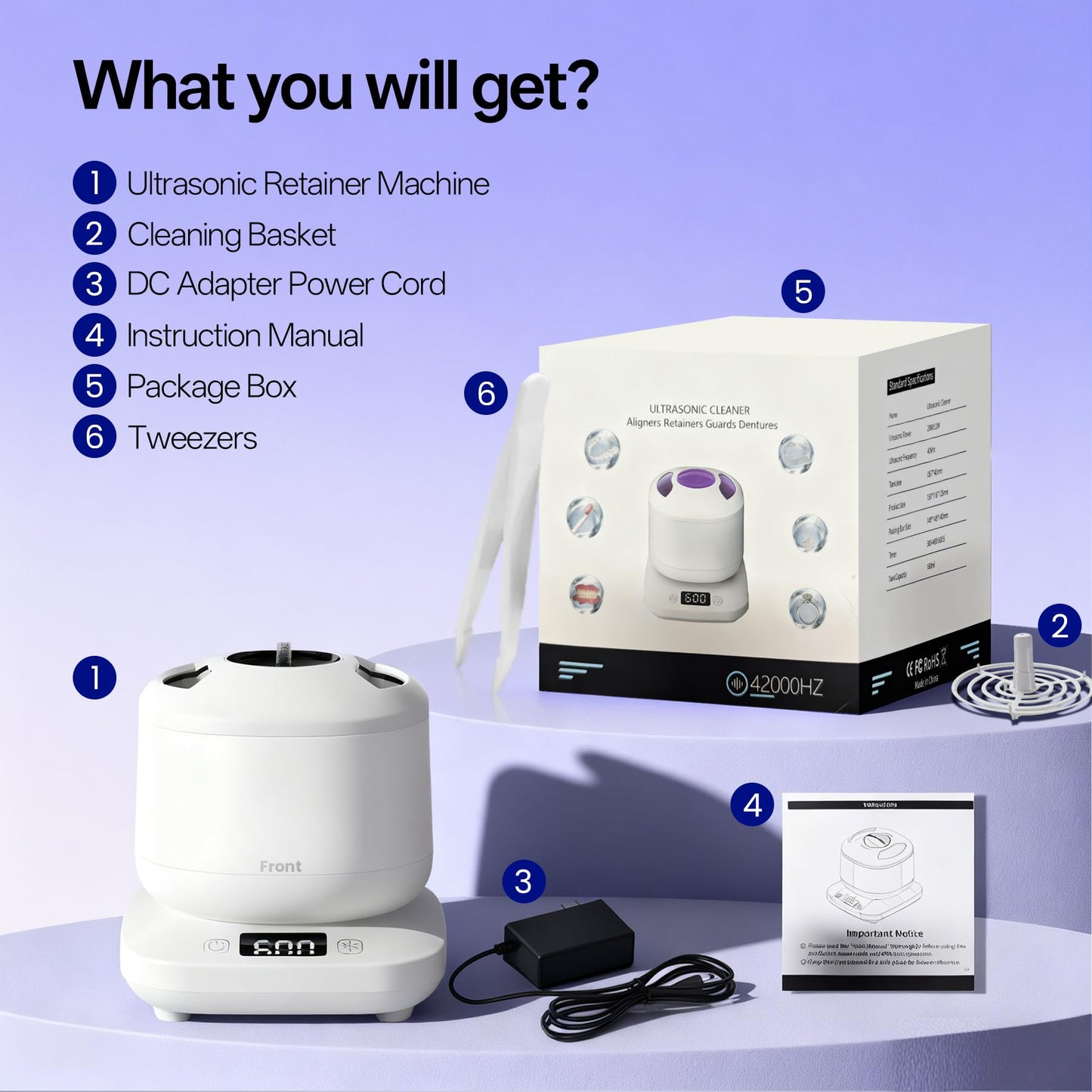 Vcyems Ultrasonic Jewelry Cleaner with UV Light - 42kHz, 3 Modes, Waterproof