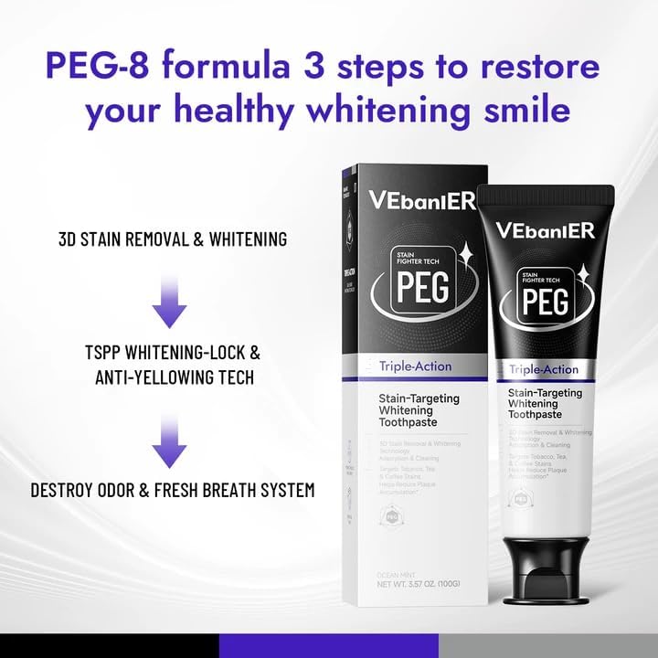 VEbanlER Stain-Targeting Teeth Whitening Toothpaste 3.57oz – Fluoride-Free, Non-Toxic, 3D White with Charcoal, Safe for Adults, Kids & Sensitive Teeth
