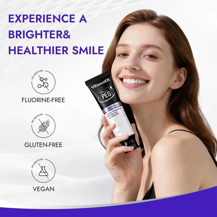 VEbanlER Stain-Targeting Teeth Whitening Toothpaste 3.57oz – Fluoride-Free, Non-Toxic, 3D White with Charcoal, Safe for Adults, Kids & Sensitive Teeth