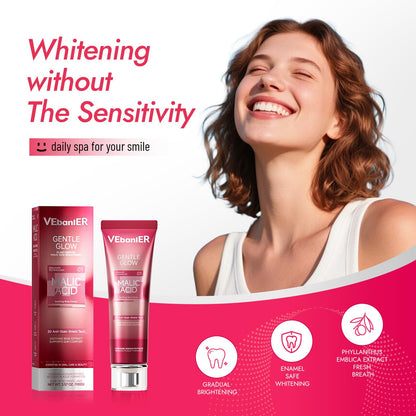 Vebanler MALIC Acid Teeth Whitening Toothpaste - Natural Care, Fluoride-Free, Non-Toxic, 3.57oz