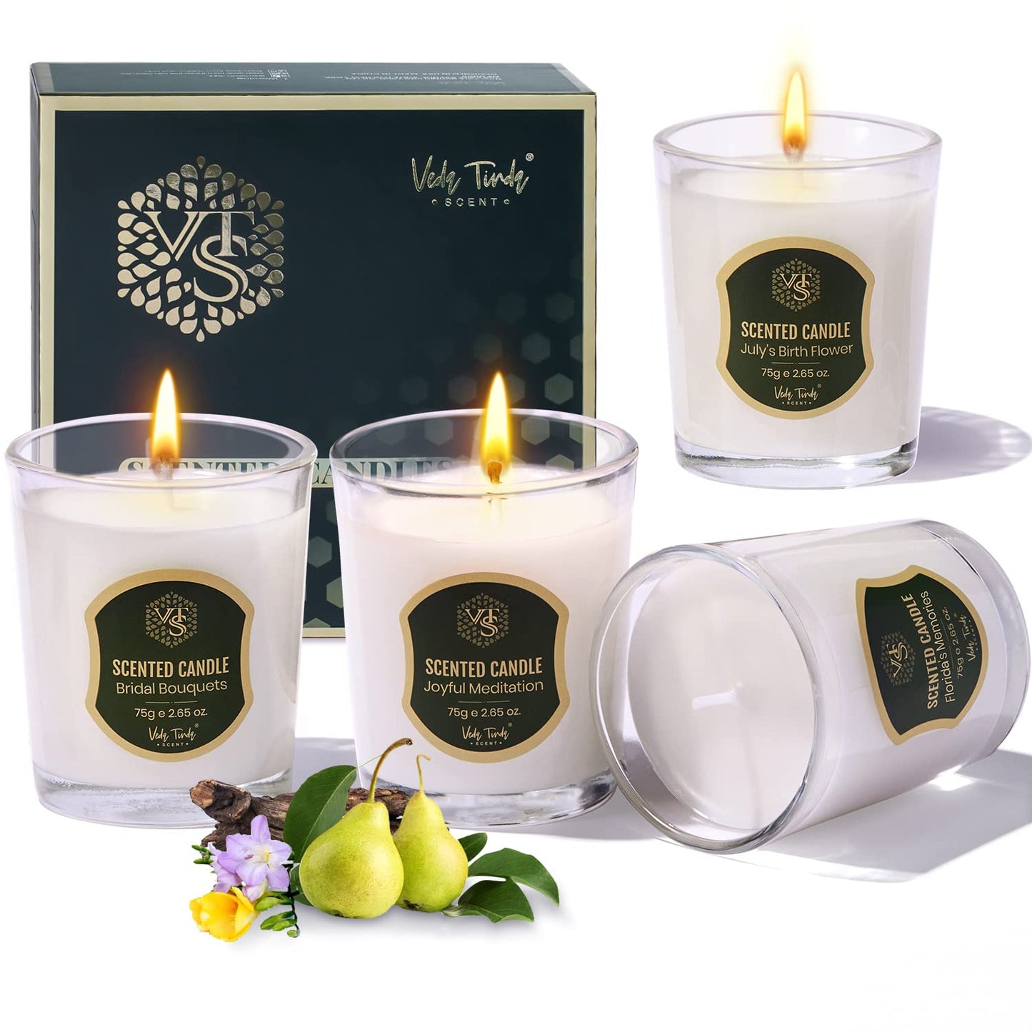 Veda Tinda Scent Candles – 4-Pack Beeswax Fall Scented Candles, Up to 80 Hours, Gift Set