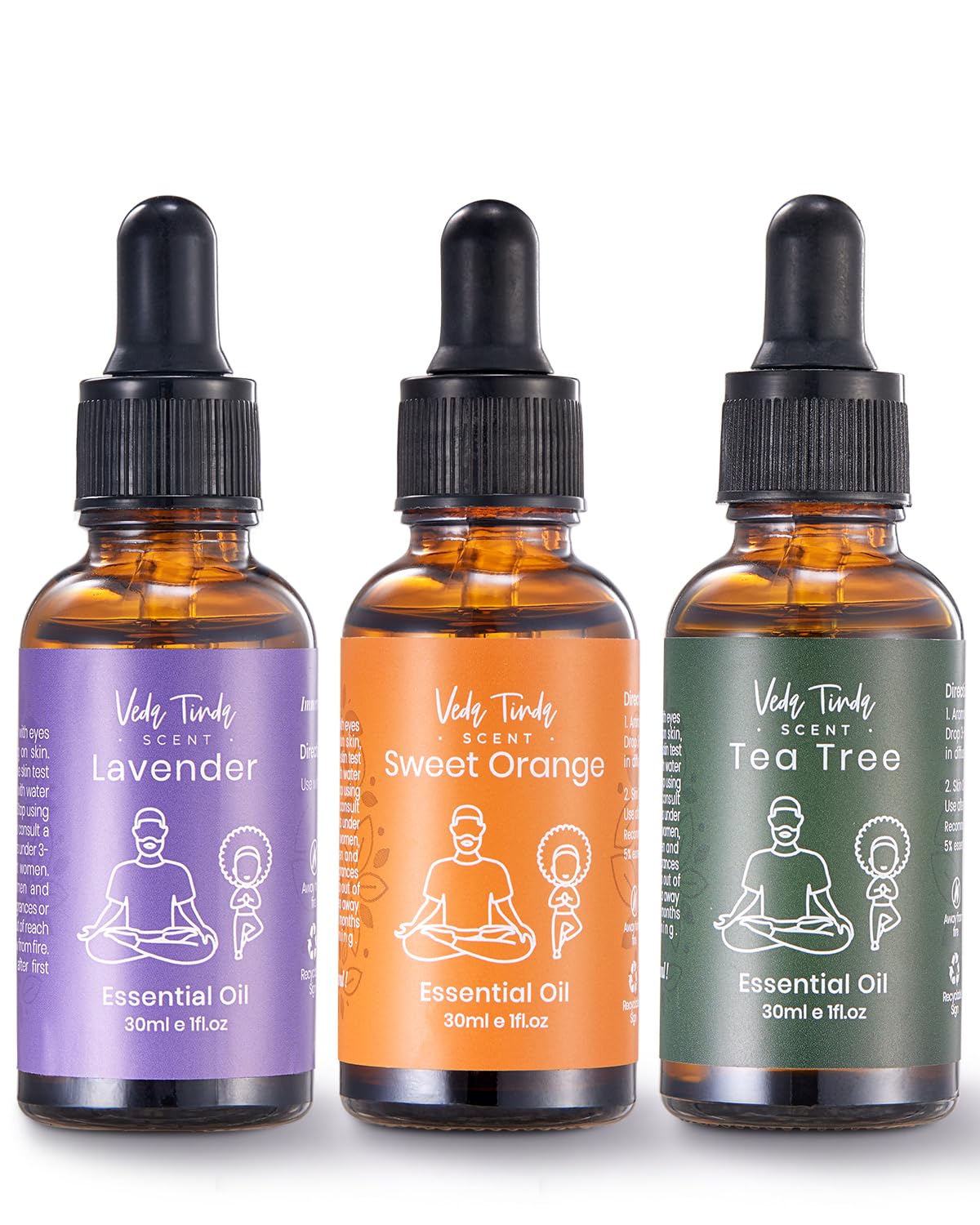 VTS Essential Oils Set – Lavender, Sweet Orange & Tea Tree | Premium Grade with Droppers