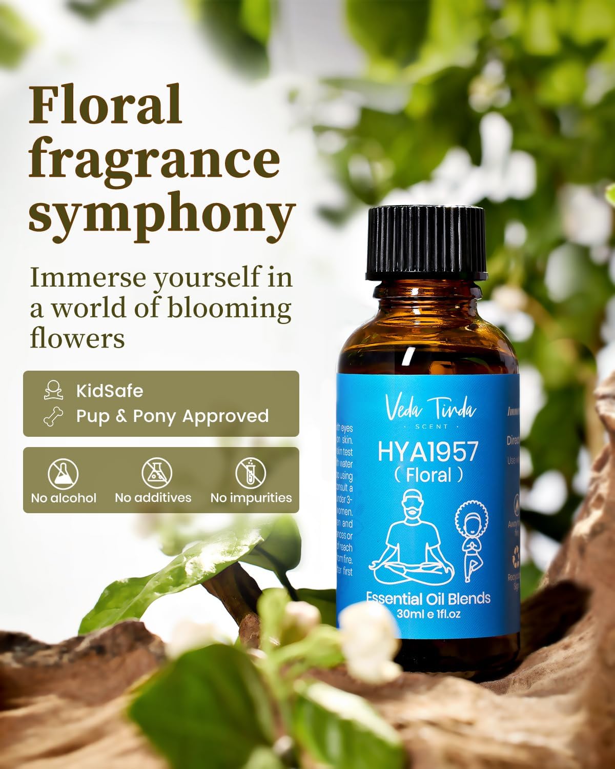 VEDA TINDA SCENT Hotel Diffuser Oil with Waterless Diffuser – Floral Gift Set (2x30ml)