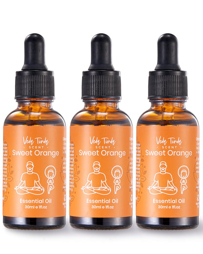 VEDA TINDA SCENT Sweet Orange Essential Oils Set – 3x 1 oz Bottles with Glass Droppers for Aromatherapy & DIY Skincare