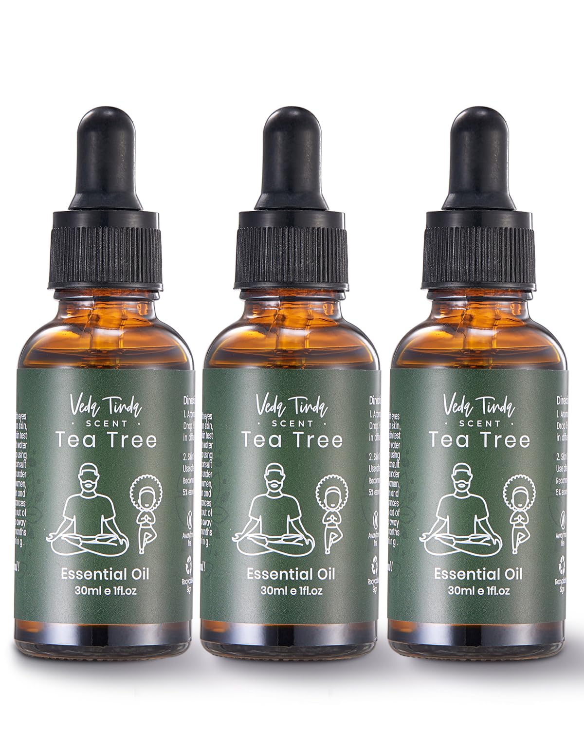 VEDA TINDA SCENT Tea Tree Oil with Dropper – 3x1oz for Diffuser & Skin/Hair Care
