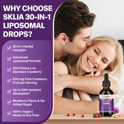 30-in-1 Kidney & Liver Detox Drops – Cranberry, Milk Thistle & Chanca Piedra | Blueberry Flavor | 1P