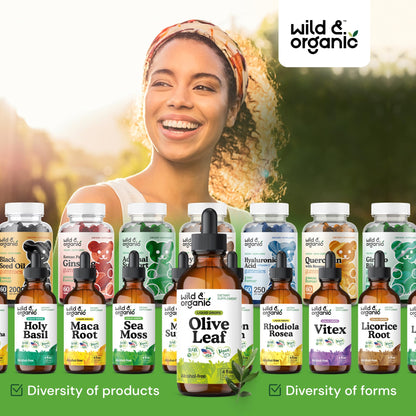 Wild & Organic Olive Leaf Liquid Extract – Immune Support | Vegan, Alcohol-Free | 4 fl oz