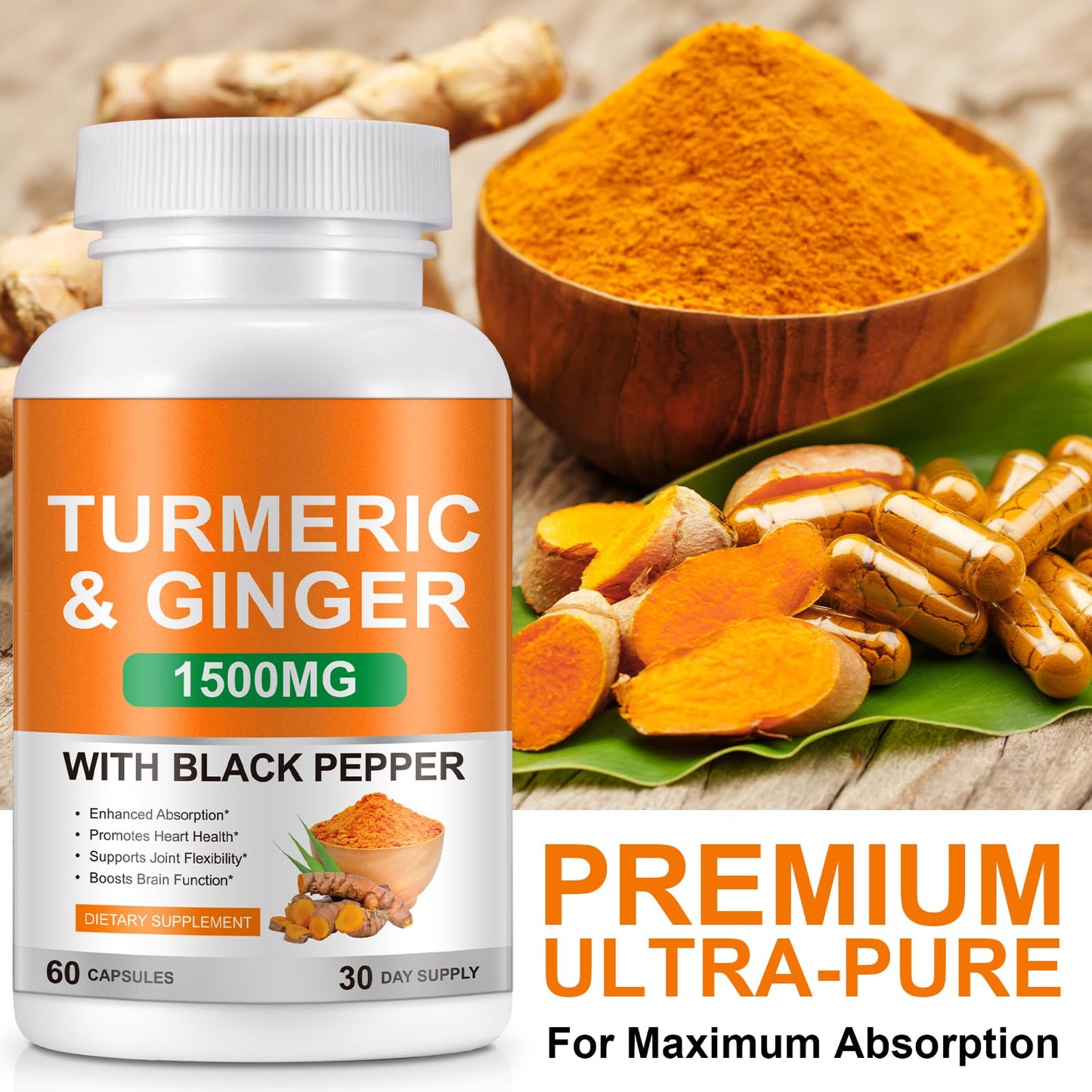 Turmeric & Ginger 1500mg – Curcumin with BioPerine for Joint Pain
