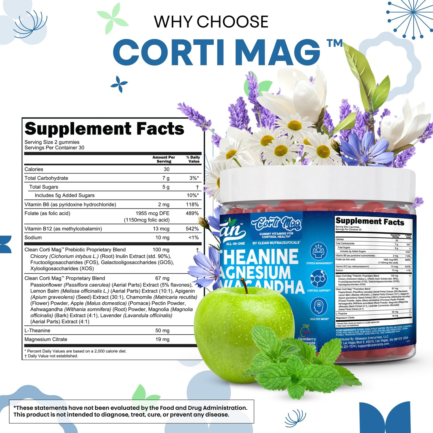 Clean Nutra Cortisol Gummies – L-Theanine, Magnesium & Ashwagandha