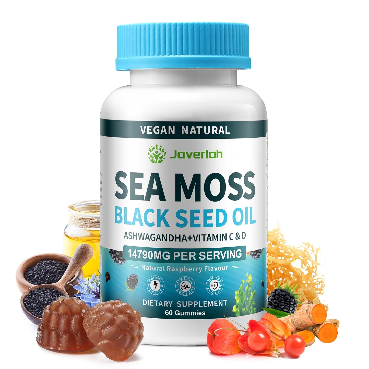Vegan Ashwagandha Sea Moss Gummies - 60 Count | Immune Support, Digestive Health & 13-in-1 Bundle