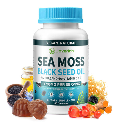 Vegan Ashwagandha Sea Moss Gummies - 60 Count | Immune Support, Digestive Health & 13-in-1 Bundle