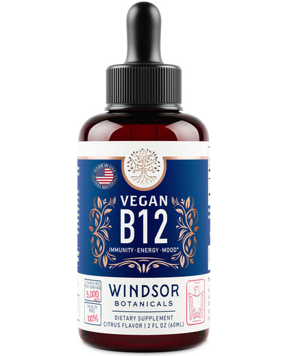 Vegan Vitamin B12 Liquid 5000 mcg | Sublingual Methylcobalamin Drops - 2oz