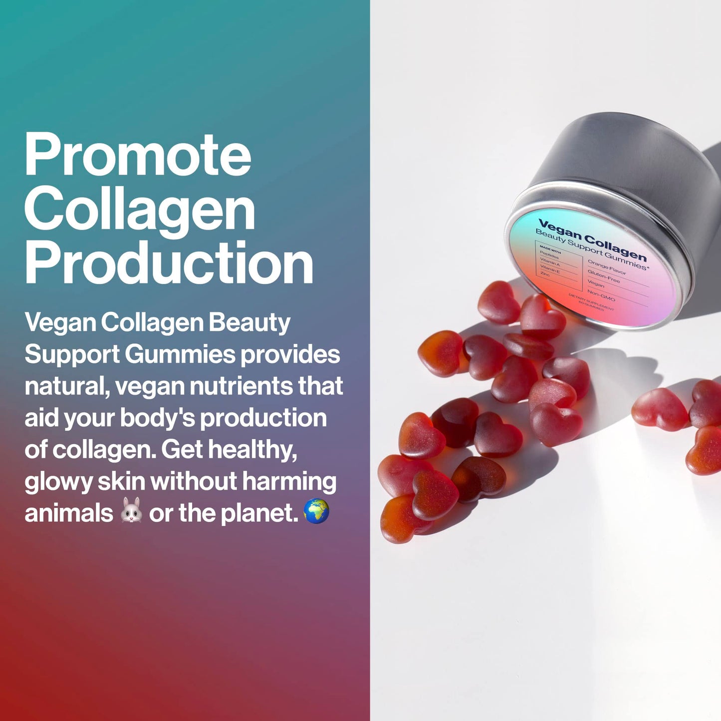 Vegan Beauty Gummies — Collagen Booster with Biotin (60 Gummies, Plastic-Free Tin)