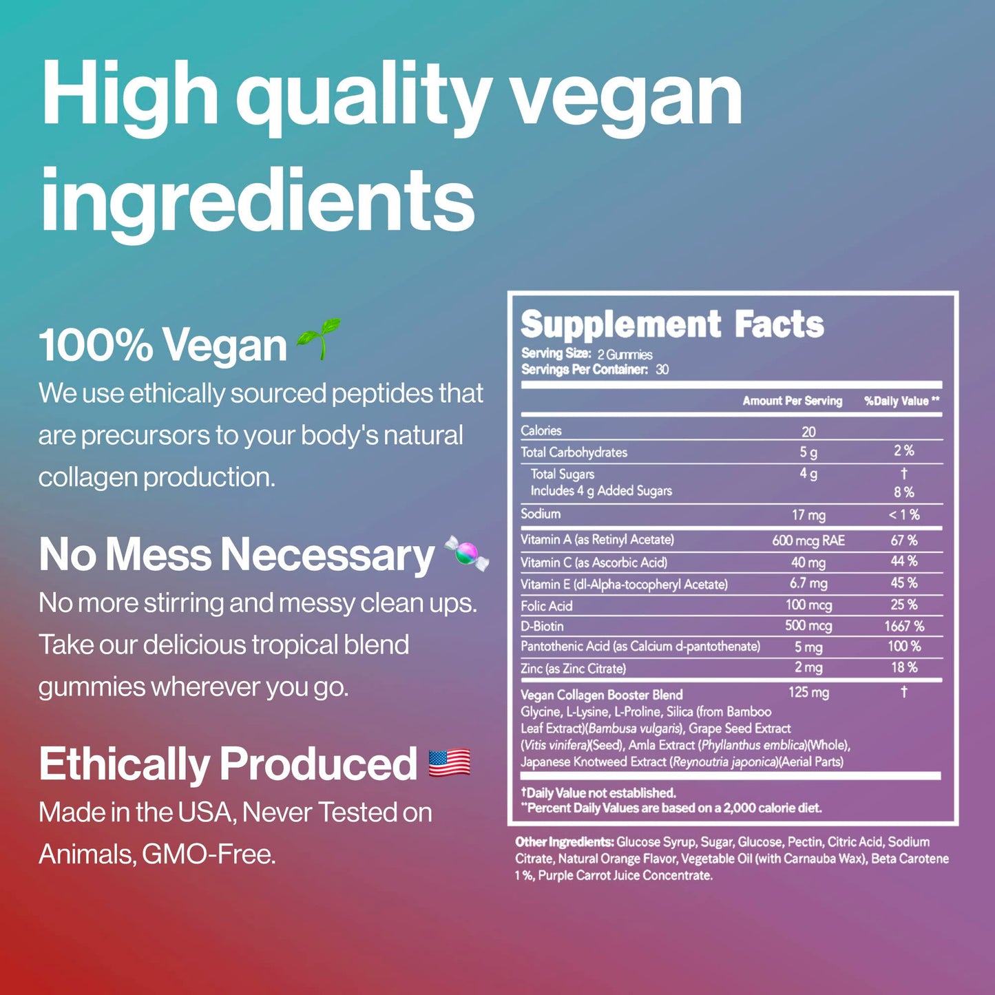 Vegan Beauty Gummies — Collagen Booster with Biotin (60 Gummies, Plastic-Free Tin)