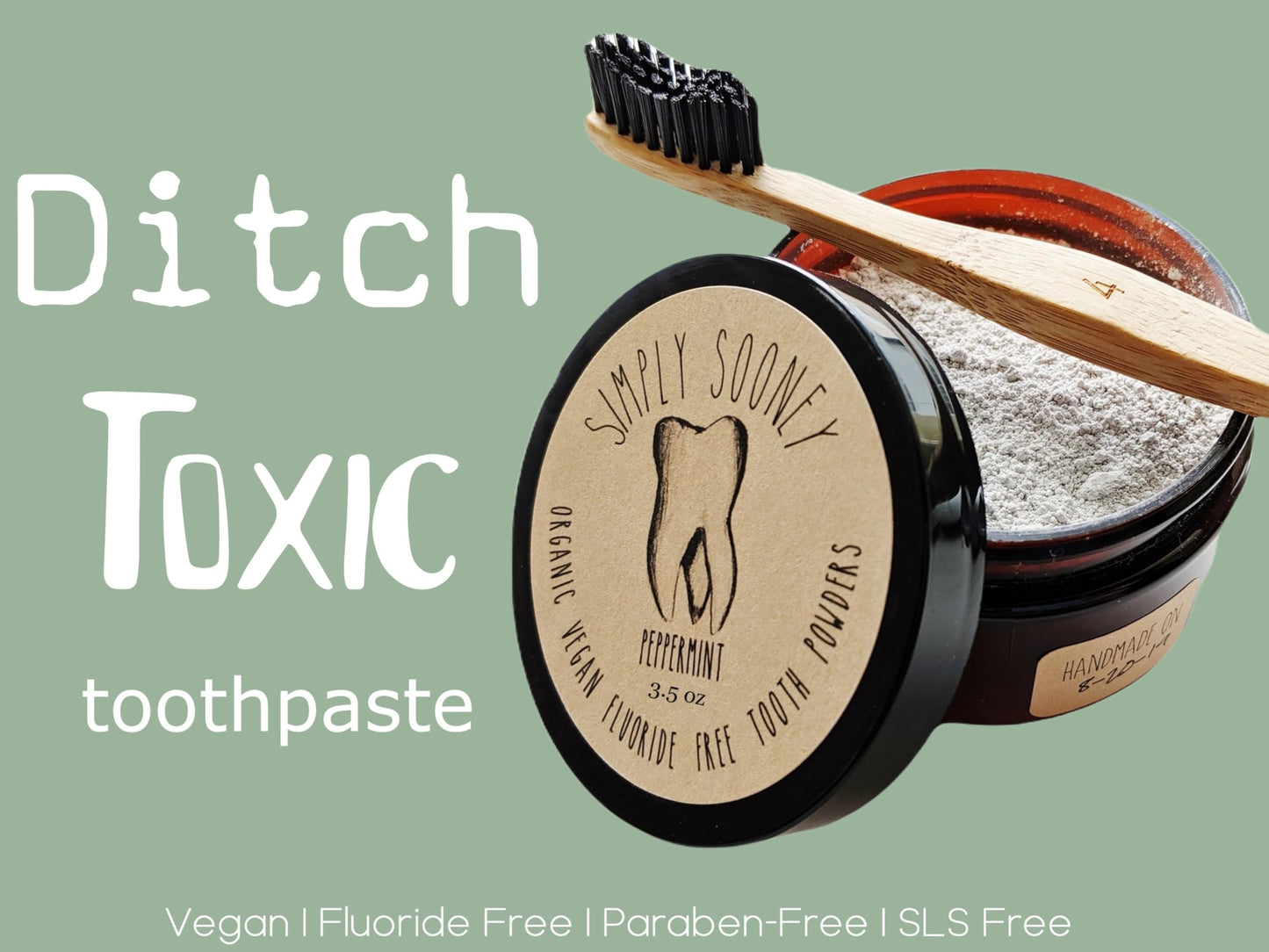 Simply Sooney Vegan Fluoride Free Toothpaste Powder – Organic Peppermint (3.5 oz)