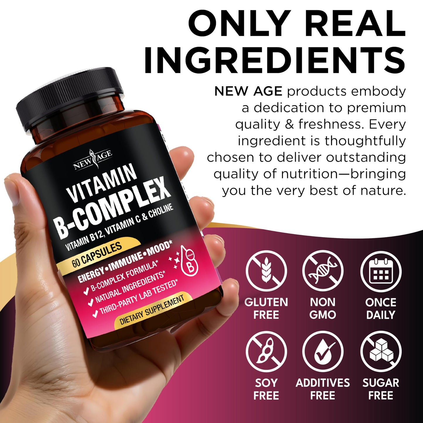 Vitamin B Complex for Men & Women – Made in USA – 120 Vegan Capsules