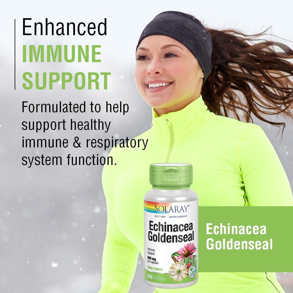 SOLARAY Echinacea Goldenseal - 250mg Echinacea & Goldenseal Root | Non-GMO, Vegan, Gluten Free | 100 Servings