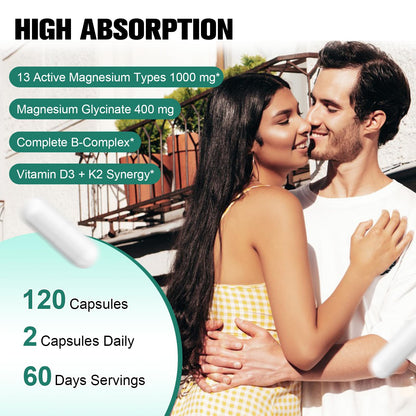 25-in-1 Magnesium Complex with Methylated B-Complex – 120 Vegan Caps | Totaria