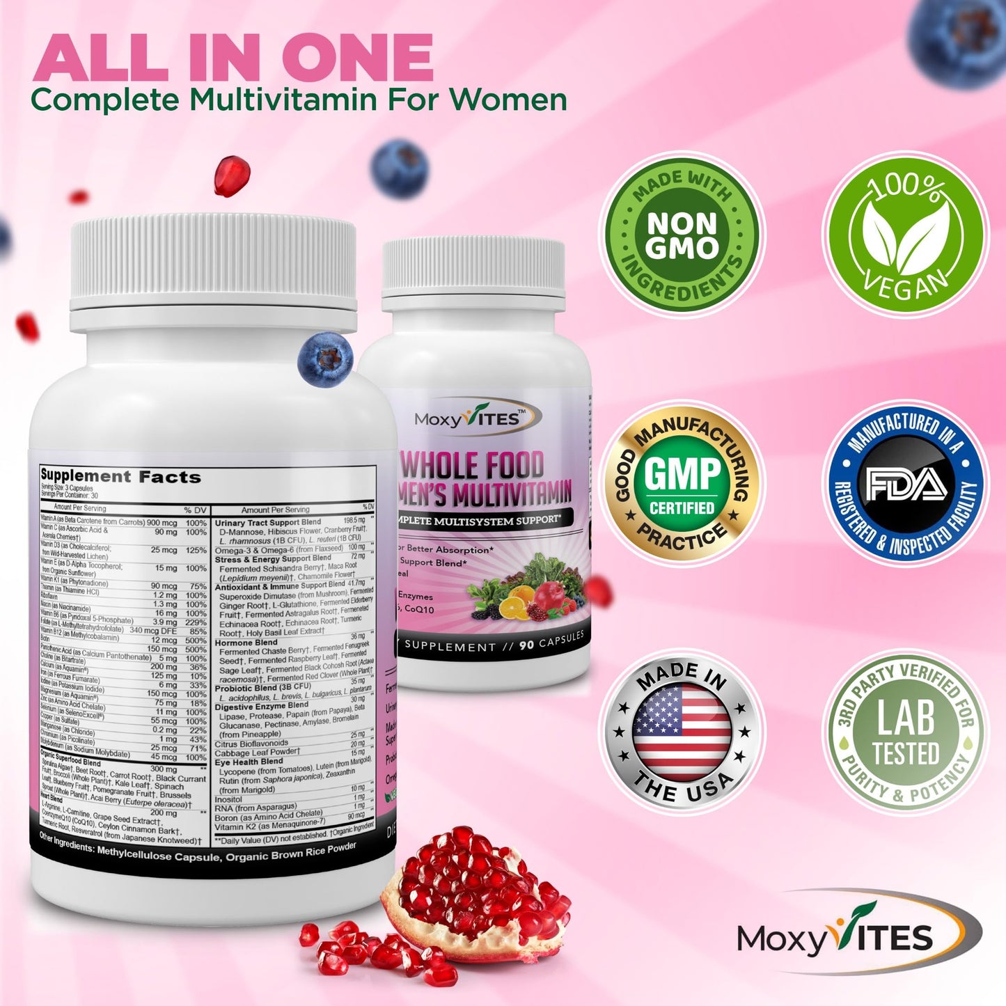 Womens Methylated Multivitamin with Iron - 44 Organic Fermented Nutrients | 90 Vegan Caps
