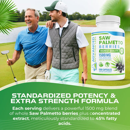 Advanced Nutrition Labs Saw Palmetto 1500 mg – Prostate Health, Hair Support & DHT Blocker | 120 Vegan Capsules