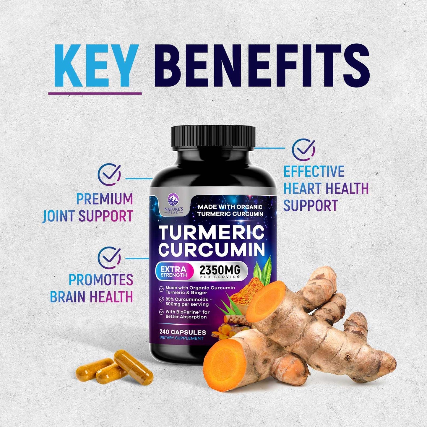 Turmeric Curcumin 2350mg with BioPerine - 240 Vegan Capsules | Joint & Immune Support