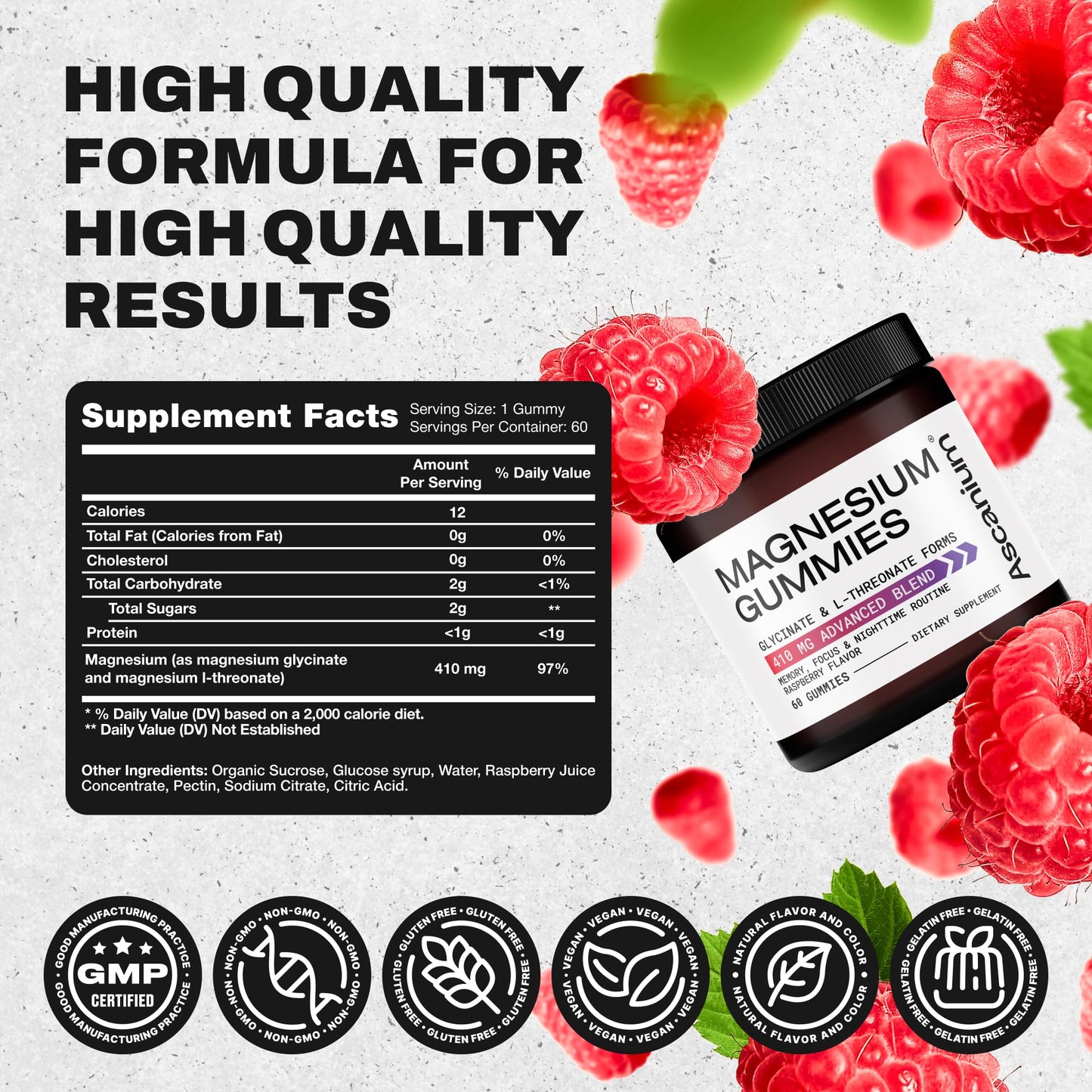 Magnesium Gummies 410 mg – Vegan Glycinate & L-Threonate, 60 Chewables