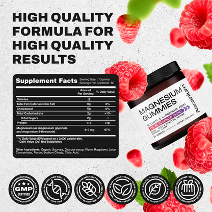 Magnesium Gummies 410 mg – Vegan Glycinate & L-Threonate, 60 Chewables