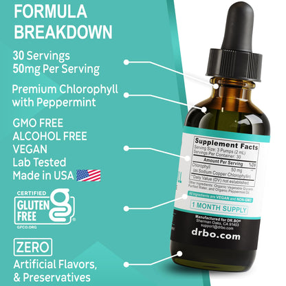 Chlorophyll Liquid Drops – Body Detox, Odor Cleanse & Immune Support | Vegan 2 oz