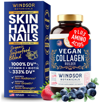 Vegan Collagen Supplements for Women & Men – One Daily Tablet with Vitamin C & Biotin