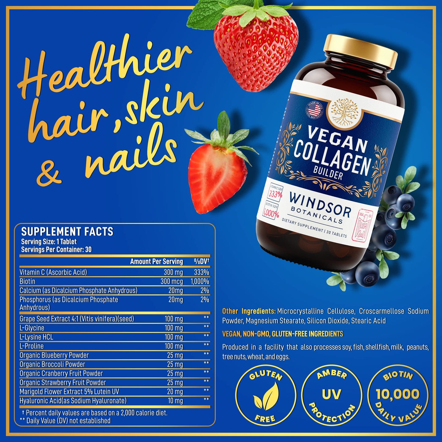 Vegan Collagen Supplements for Women & Men – One Daily Tablet with Vitamin C & Biotin