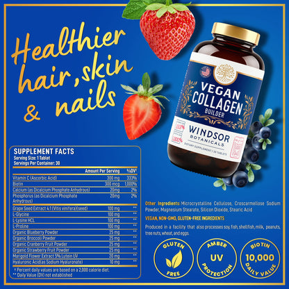 Vegan Collagen Supplements for Women & Men – One Daily Tablet with Vitamin C & Biotin
