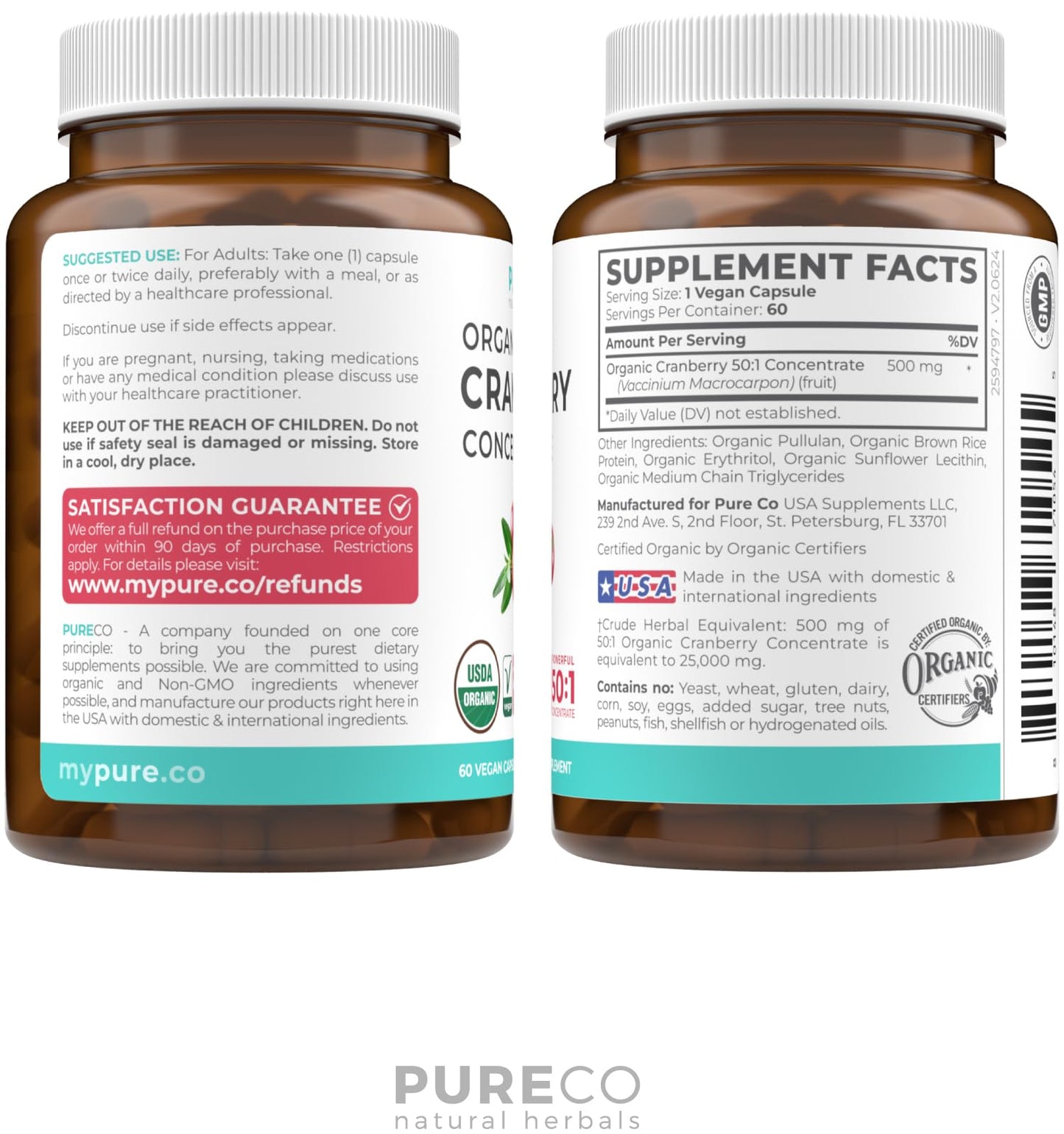 Organic Cranberry Pills 50:1 Concentrate – 25,000mg, Vegan, 60 Capsules