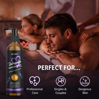 Date Night Lavender Body Massage Oil for Couples – Vegan, Smooth Glide (8 fl oz)