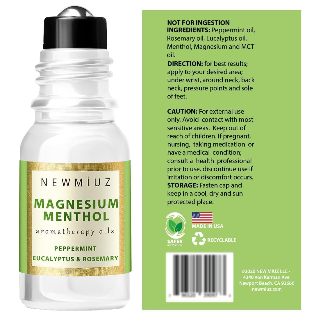 Magnesium Menthol Migraine Roll-On - Natural Fast-Acting Cooling Relief