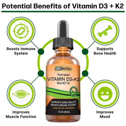 Vegan Vitamin D3 + K2 (MK-7) Liquid Drops with MCT – Peppermint Flavor