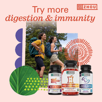 Zhou Gut Guru Gummies - Probiotic & Prebiotic for Digestive Health (60 Vegan Gummies)