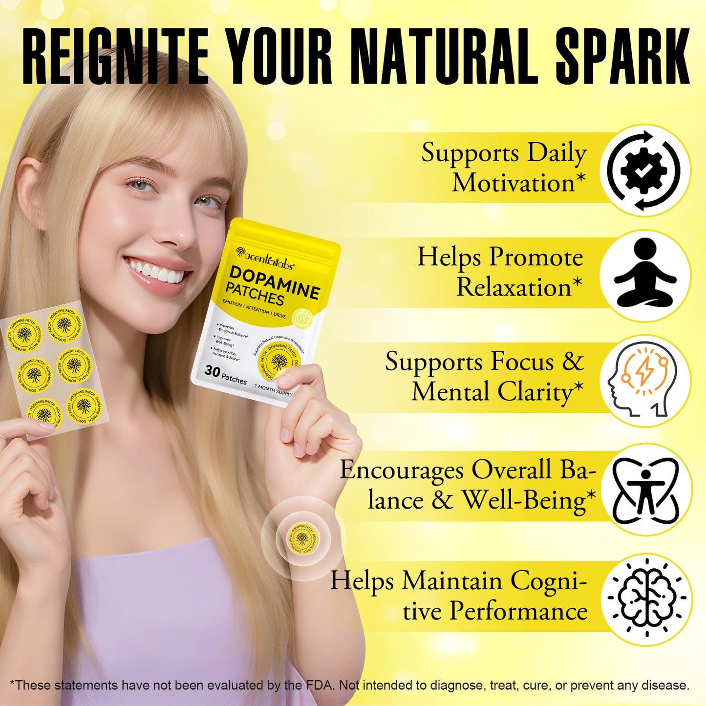 Dopamine Patches – 60Pcs Vegan Mood Boost & Daily Wellness | Plant-Based Mood Support for Men & Women