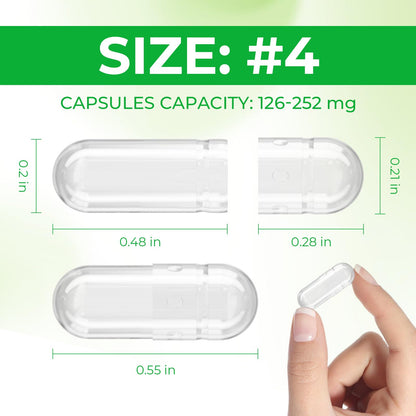 Angtai JN Size 4 Empty Capsules – 100 Count Clear Vegan Pill Caps