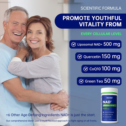 Liposomal NAD+ 1000mg Supplement with Resveratrol, CoQ10, Quercetin & Green Tea – 90 Capsules