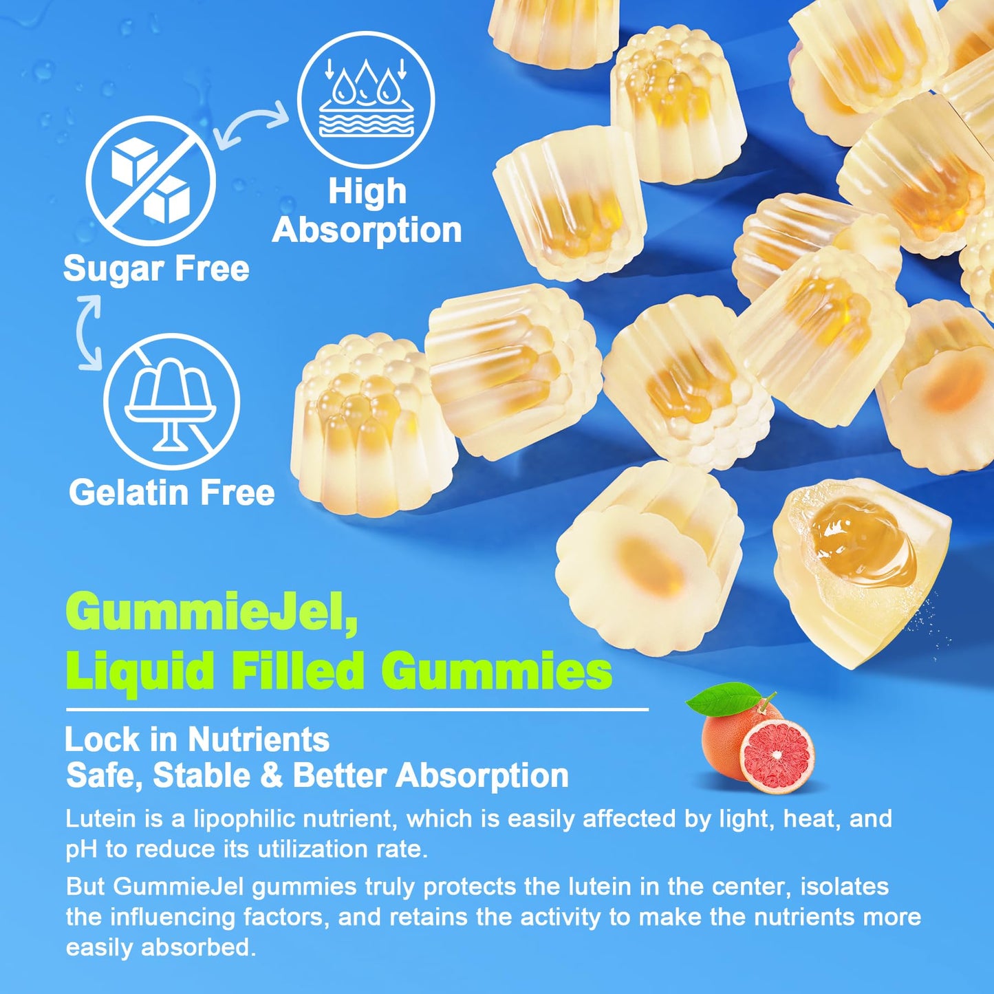 Sugar Free Lutein 20mg & 4mg Zeaxanthin Gummies with Omega-3 (EPA 190mg & DHA 80mg) - Vegan Eye Vitamins, 60 Count