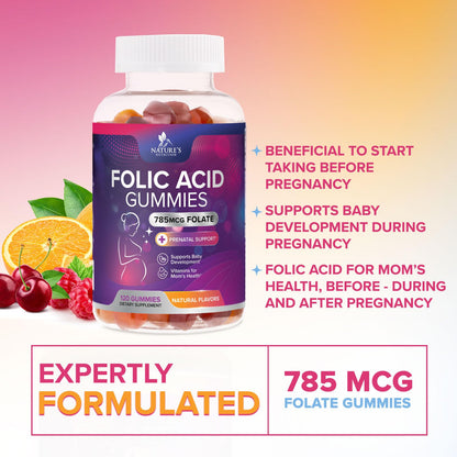 Folic Acid Gummies for Women 785mcg – Vegan Prenatal Vitamins (120 Gummies)