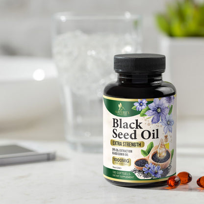 Black Seed Oil Softgels 1000mg | Nigella Sativa (Black Cumin) | Made in USA