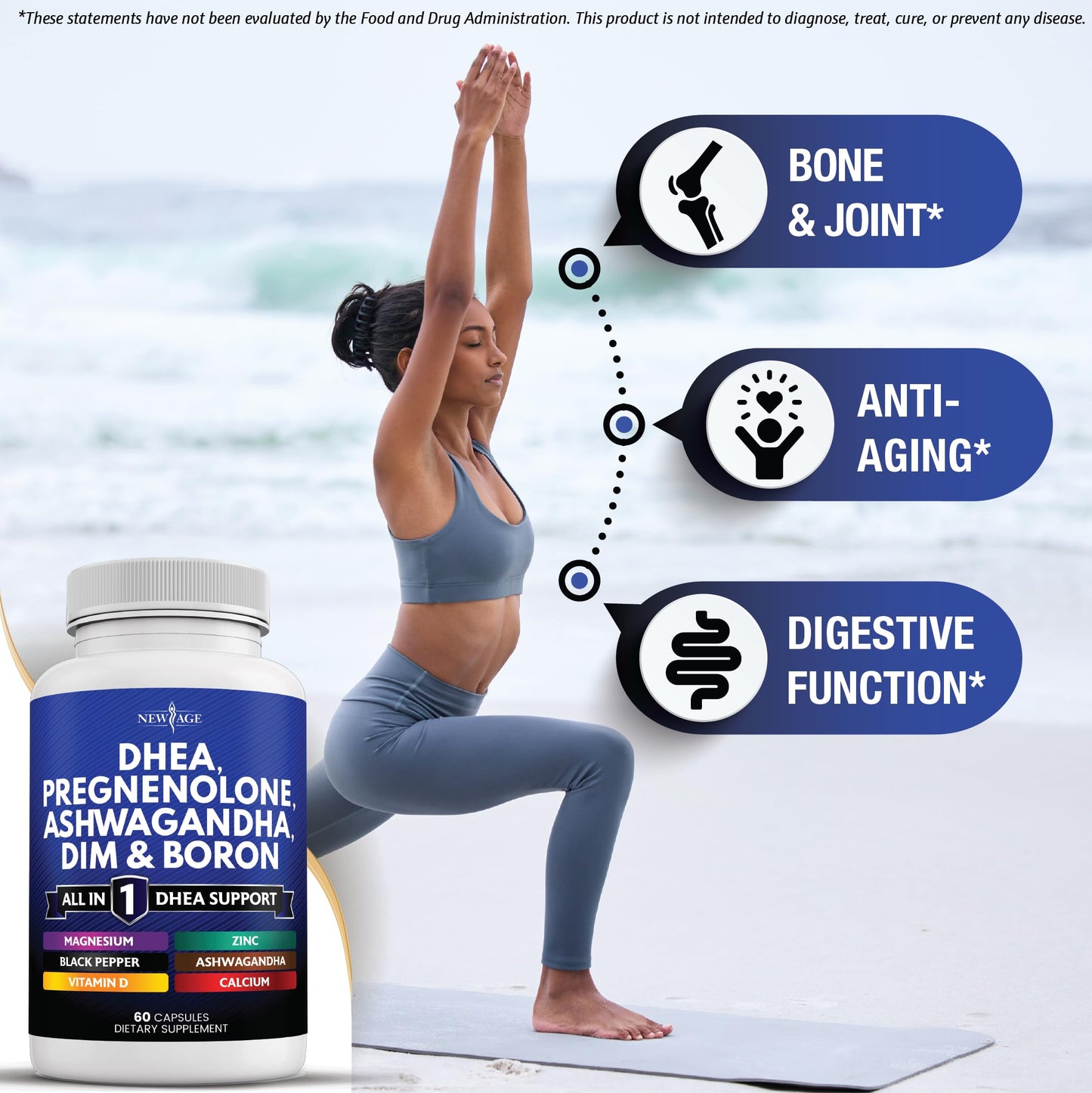 NEW AGE DHEA Supplement - Pregnenolone for Men & Women with DIM, Vitamin D3 5000 IU - 120 Count