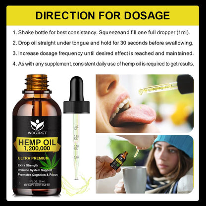 4 Pack Organic Hemp Oil 30mL - 100% Natural, Omega 3-6-9, Vegan
