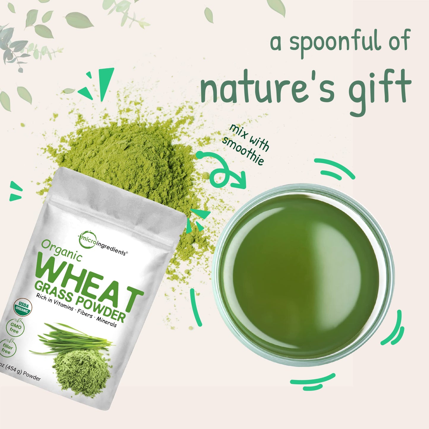 Micro Ingredients Organic Wheat Grass Powder – 16 oz, US Grown, 100% Whole-Leaf, Vegan