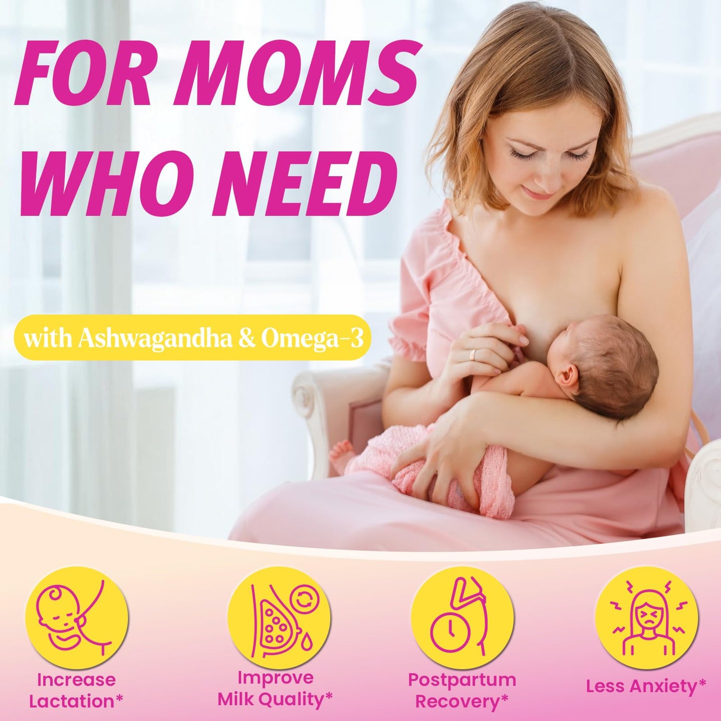 Lactation Gummies - Postpartum Support, Milk Thistle, Ashwagandha & Omega-3 | Sugar Free, Vegan, 60 Count